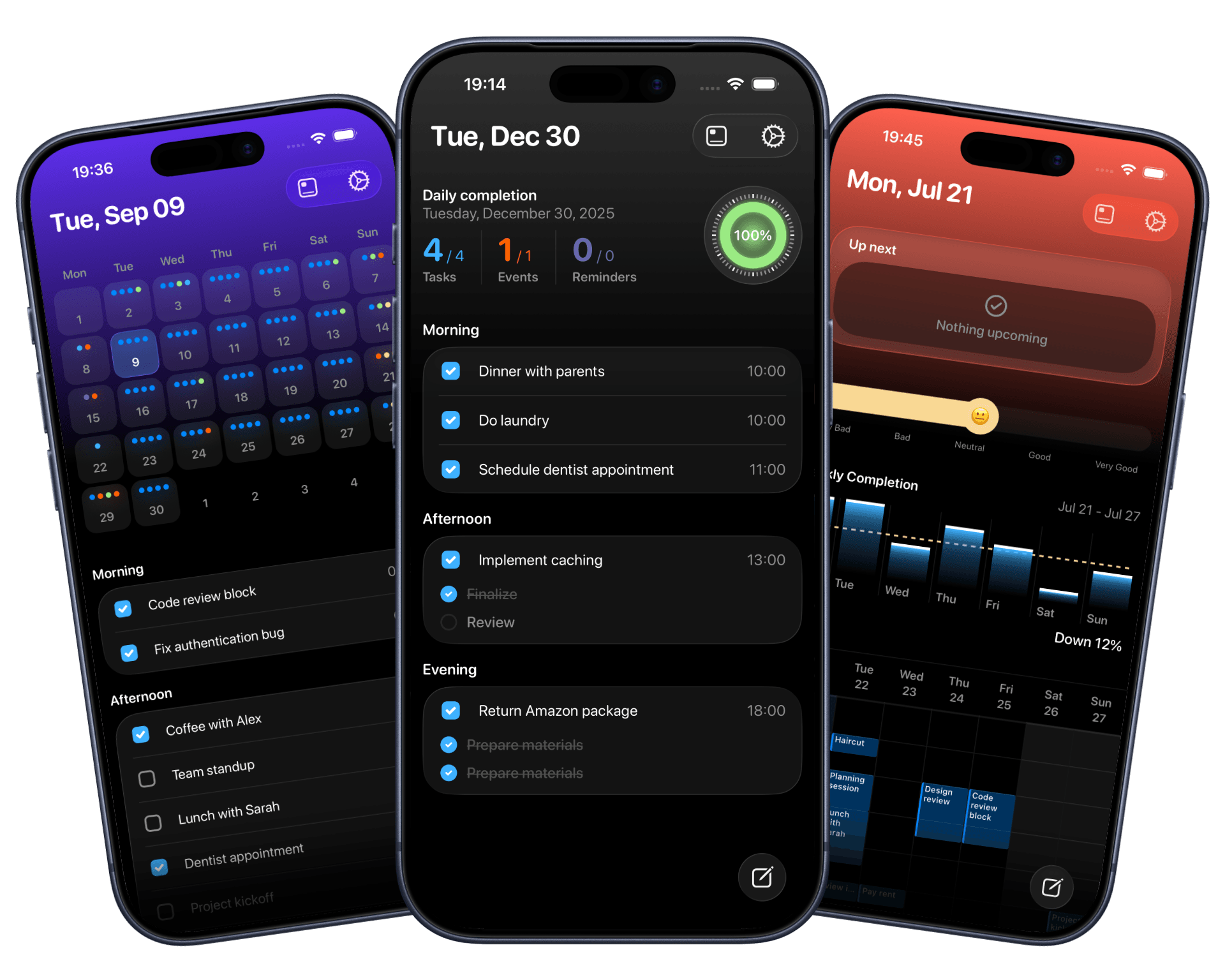 Trackr app showing multiple dashboard configurations