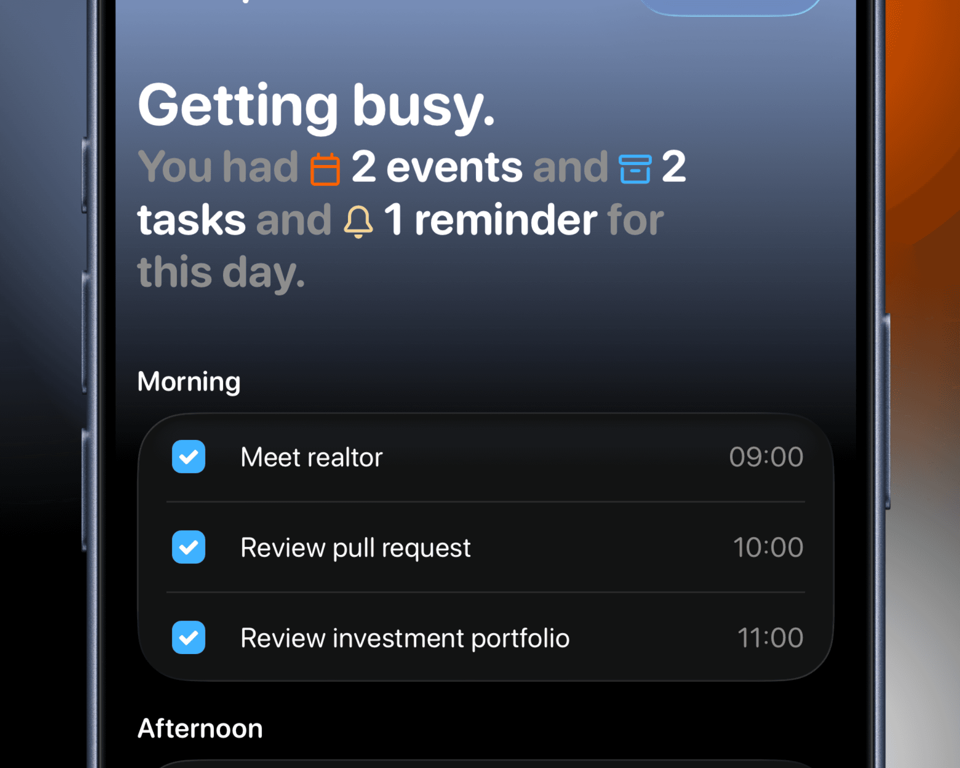 Daily summary with tasks and events